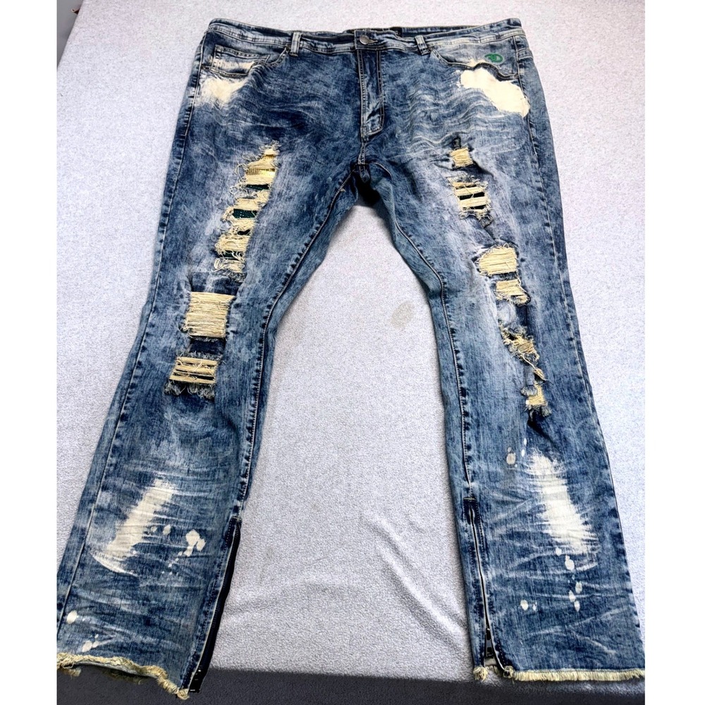 Frost Distressed‎ Jeans Men's 48x32 Paint Splatter Zip Hem Denim Streetwear Edgy